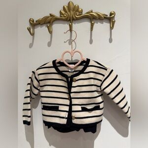 Baby GAP Striped Black & Cream Girls Knit Cardigan + knit skirt